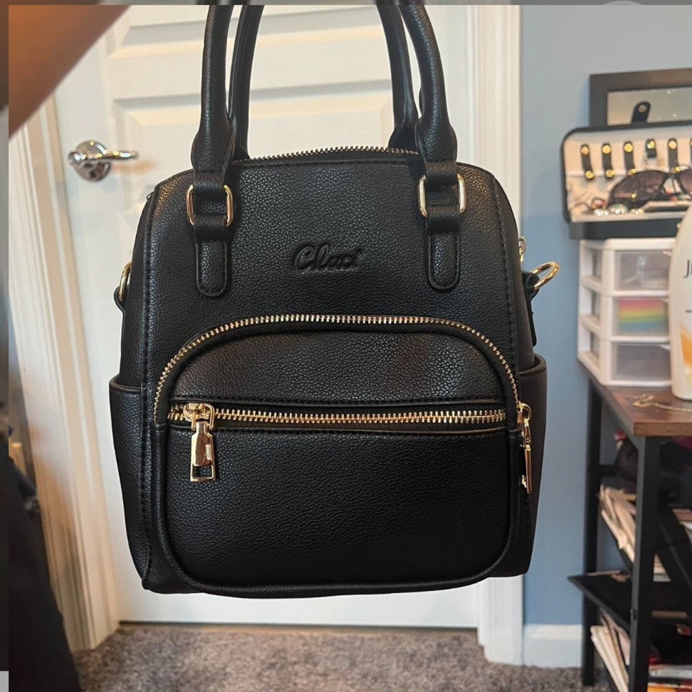 Cluci Black Mini Backpack Convertible Purse with Gold Hardware Detachable Straps